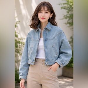 Brandy Melville Light Blue Cropped Denim Jacket